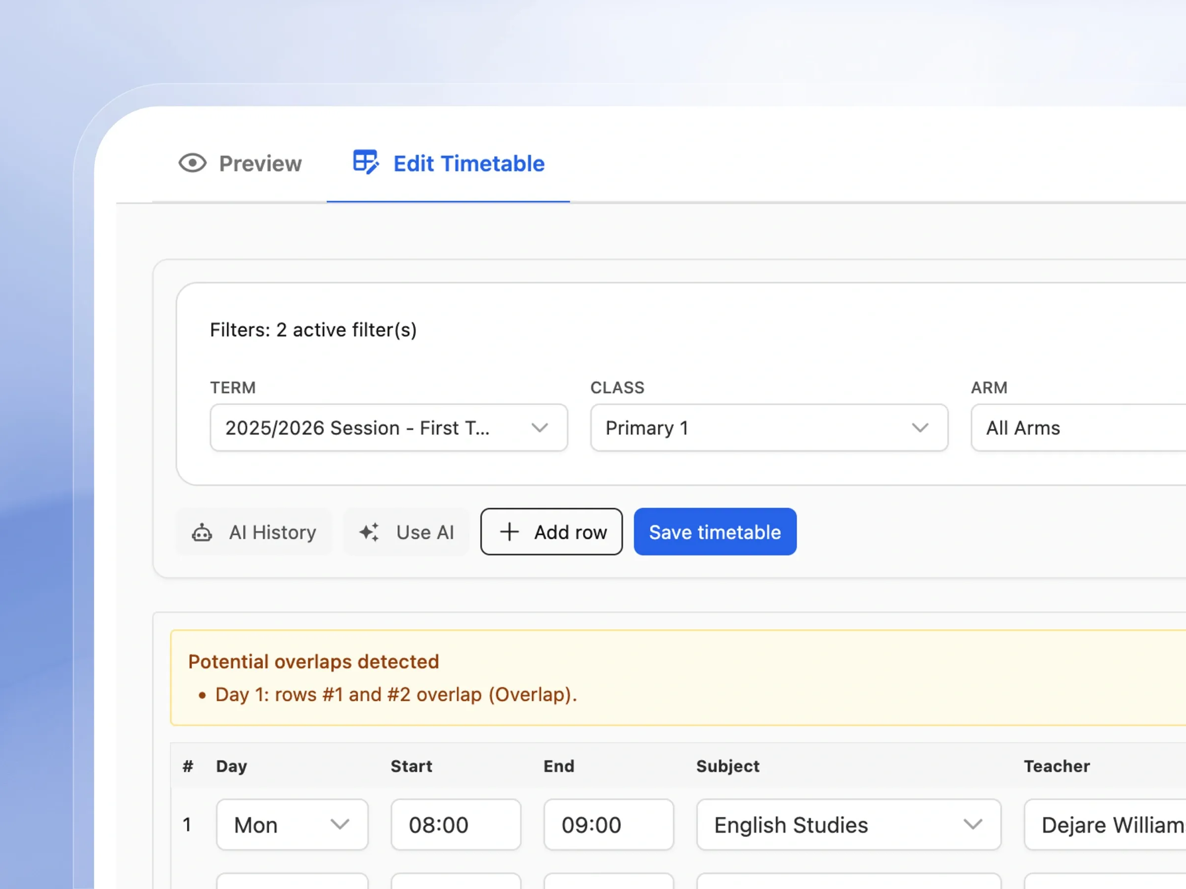 Build a timetable that fits your school