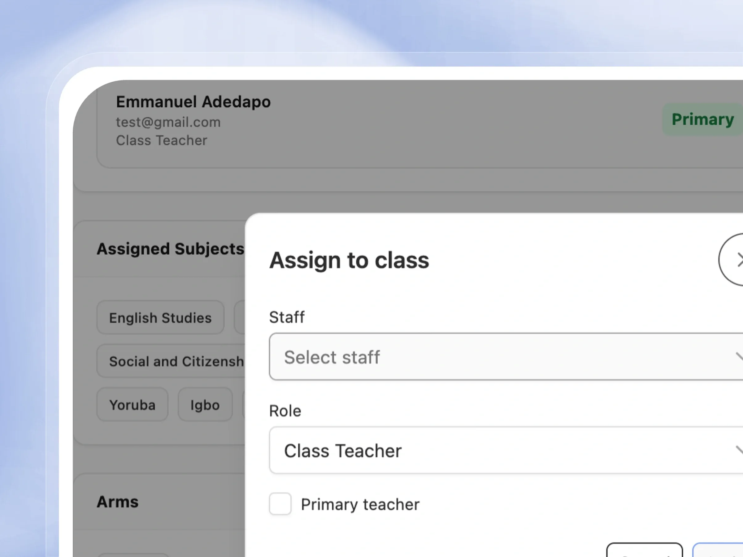 School, Class & Teacher Assignment — Assign subjects to the right classes and teachers