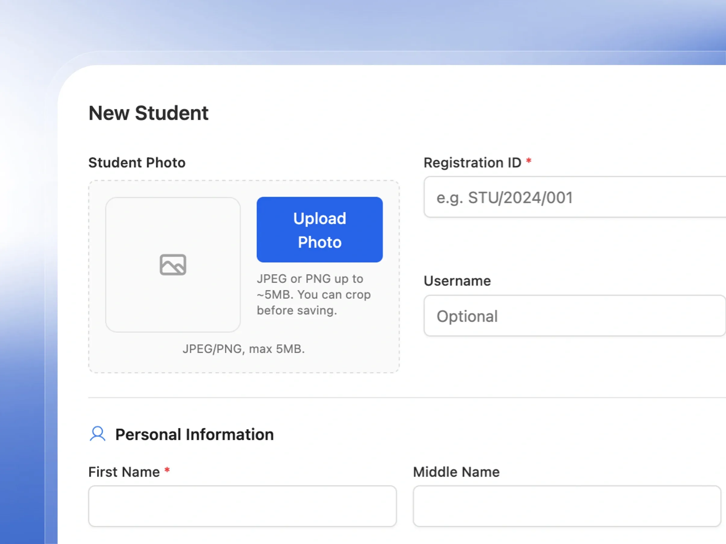 Add a new student in minutes