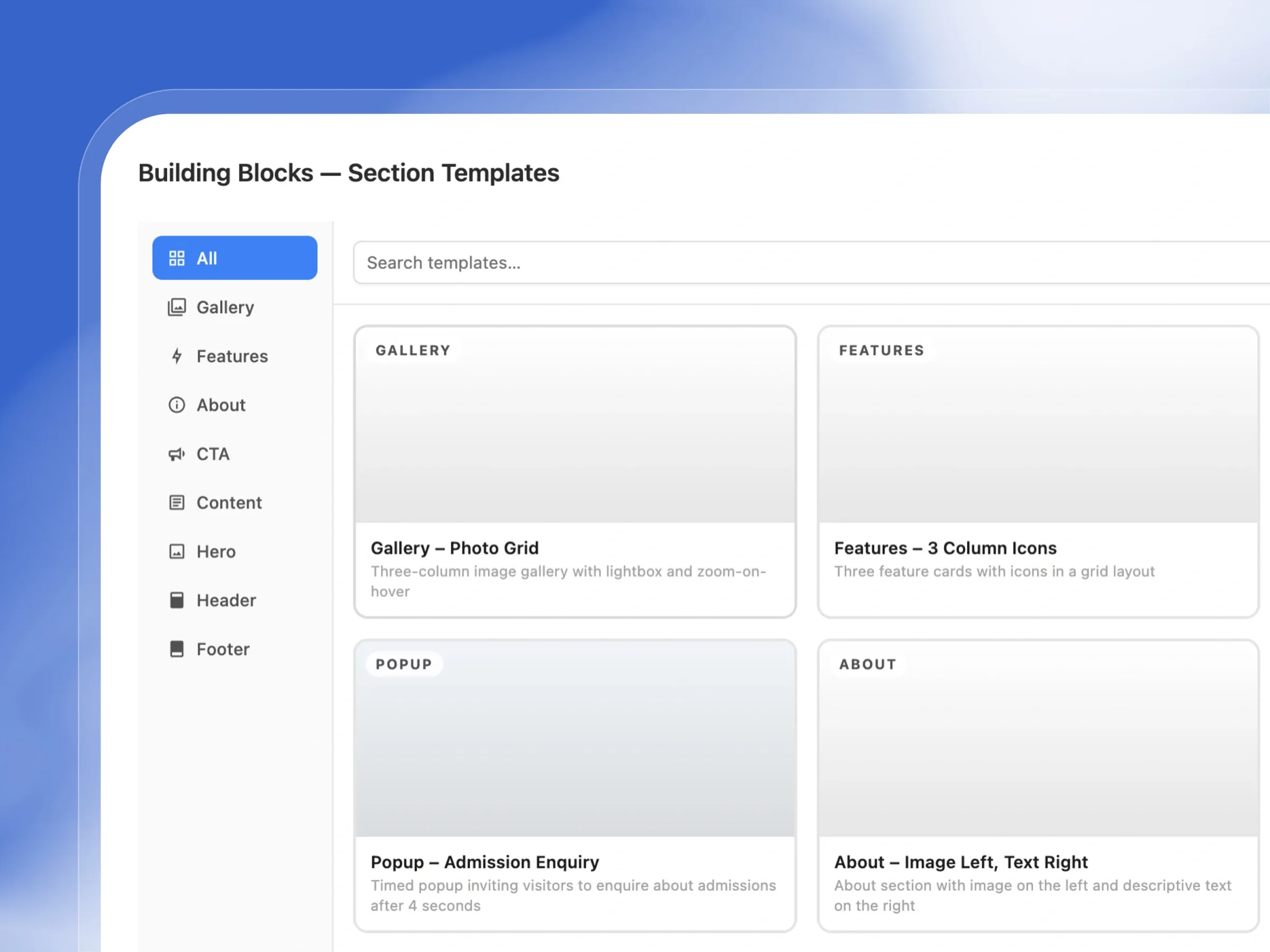 Section Templates Library — Start from a template, not a blank page