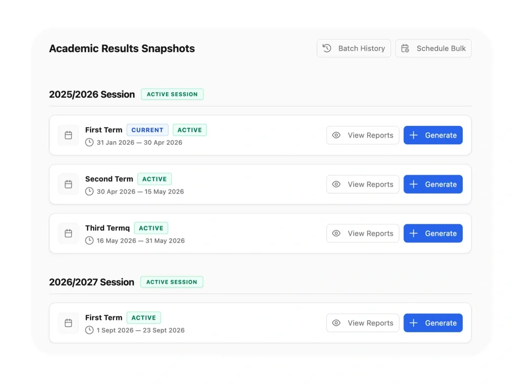 Femlify score entry and broadsheet showing student scores across all subjects